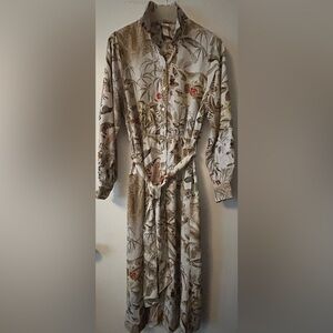 Floral Button-Up Dress with a Tie